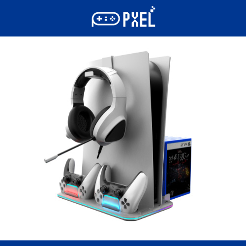 PXEL PS5 Cooling Charging Station - RGB Dual Controller Charging Station Organizer