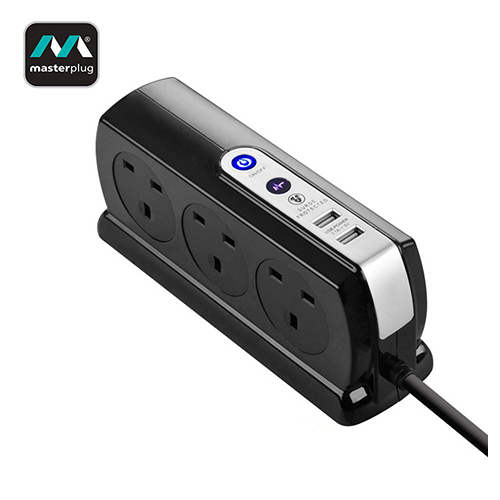 Nexus Masterplug 6 Gang Extension + 2 3.1 USB (Black) (SRGDSU62PB)